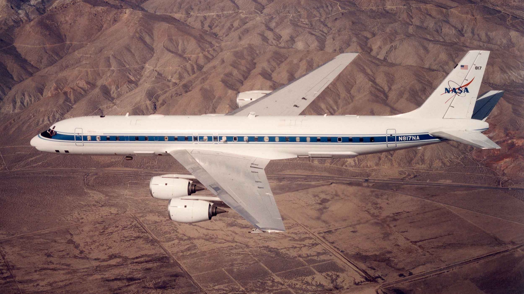 DC-8 Airborne Laboratory in flight - Image Credit: NASA Dryden Flight Research Center Photo Collection (http://www.dfrc.nasa.gov/gallery/photo/index.html)  NASA Photo: EC00-0050-1  Date February 2000