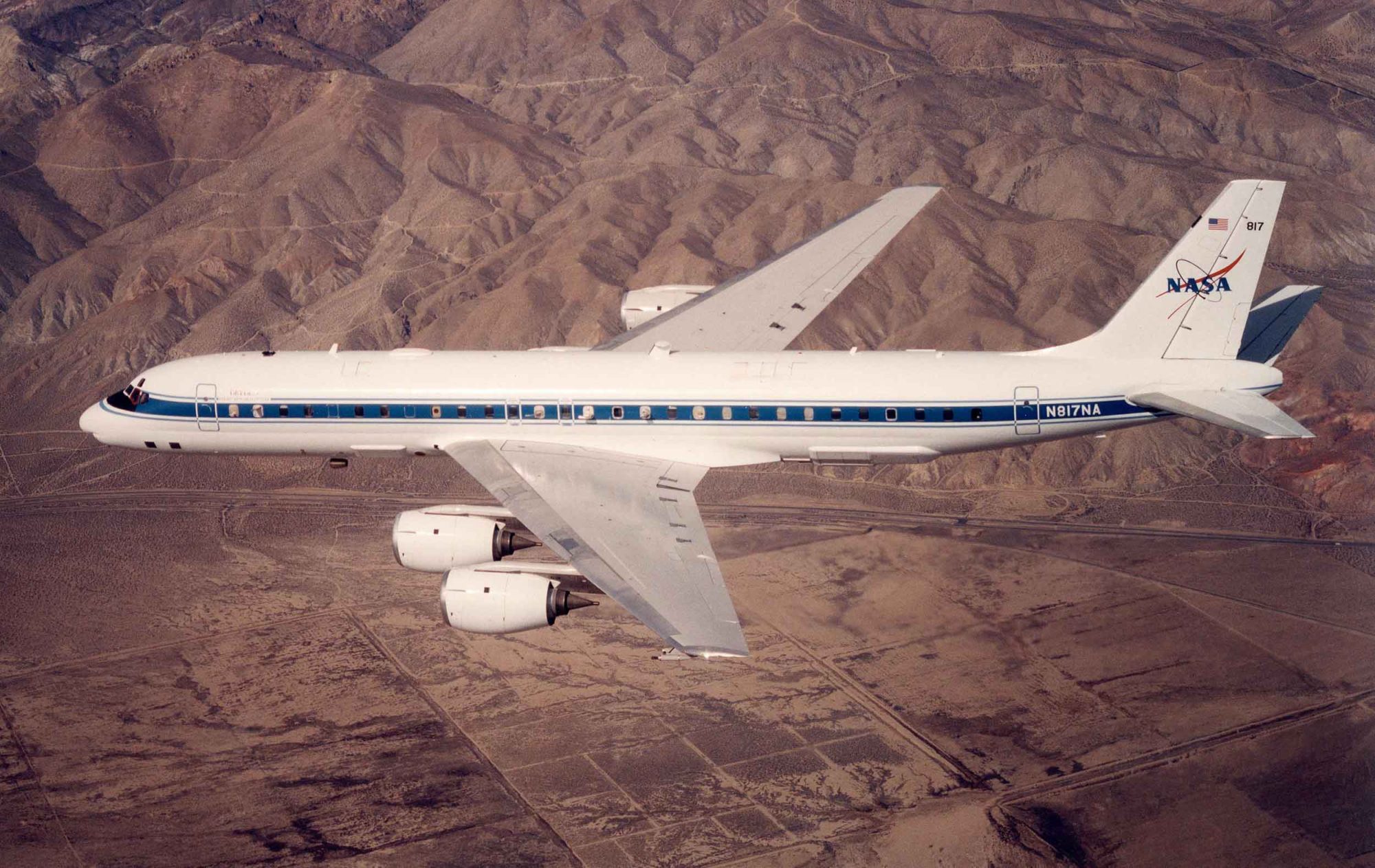 DC-8 Airborne Laboratory in flight - Image Credit: NASA Dryden Flight Research Center Photo Collection (http://www.dfrc.nasa.gov/gallery/photo/index.html) NASA Photo: EC00-0050-1 Date February 2000
