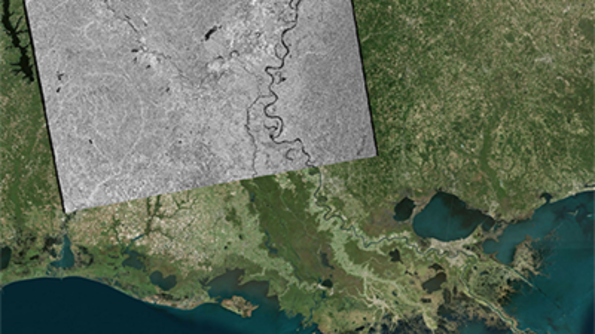 Sentinel-1 image capturing the Mississippi River has been processed into a GIS-compatible format and imported for ease of use.