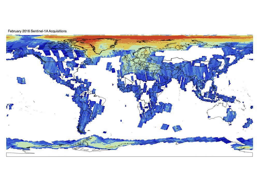 Sentinel-1 Monthly GRD Heatmap: February 2016