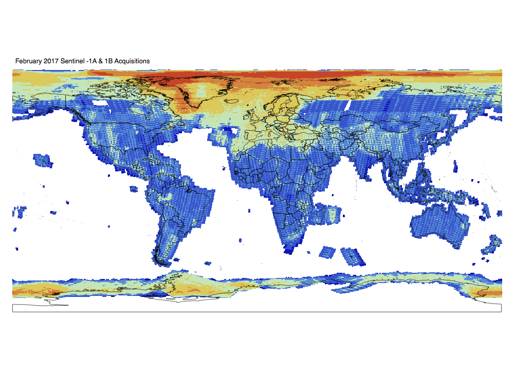 Sentinel-1 Monthly GRD Heatmap: February 2017