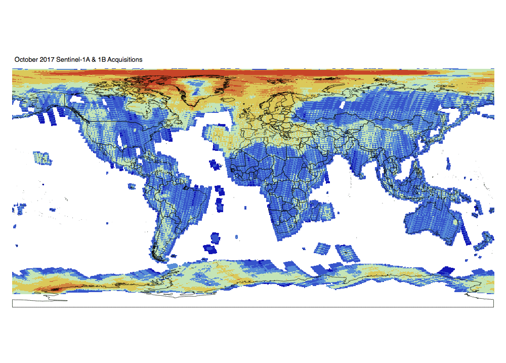 Sentinel-1 Monthly GRD Heatmap: October 2017