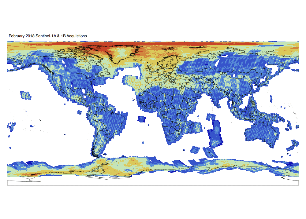 Sentinel-1 Monthly GRD Heatmap: February 2018