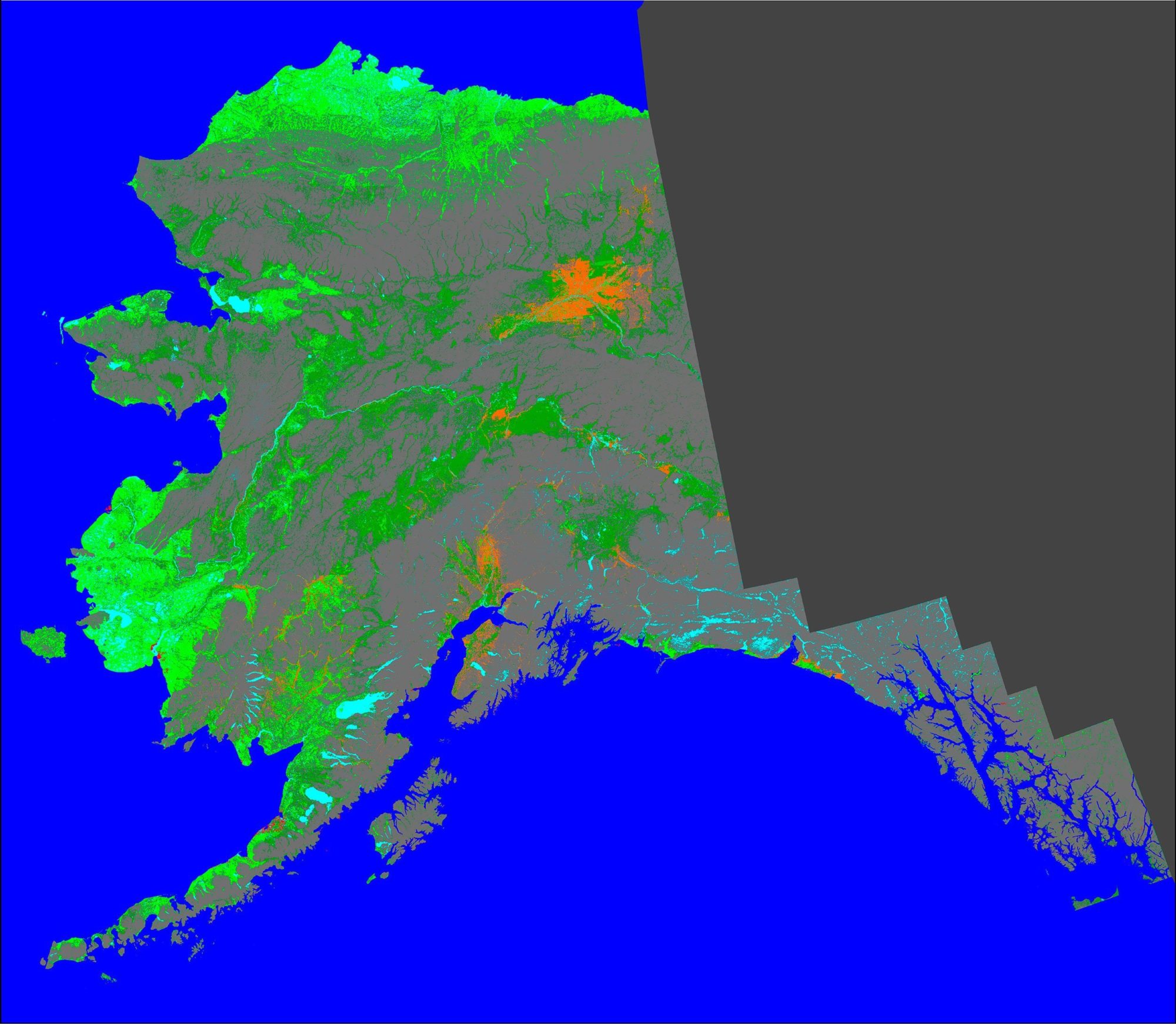 This landmark, high-resolution map of Alaska wetlands, published in 2009, was created with mosaics of radar imagery. © JAXA 1993-1998.
