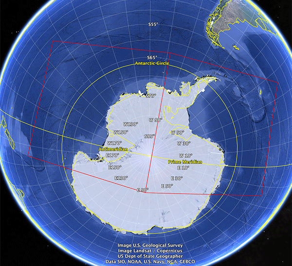 Eulerian data in the Sea Ice MEaSUREs South collection falls within the red bounding box visible in this image.