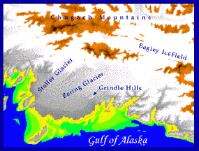 Bering Glacier Surge. Computer Graphic by Donna Sandberg.