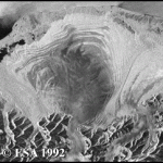 Synthetic Aperture Radar (SAR) satellite image of Malaspina Glacier, Alaska. SAR Image © ESA 1992.