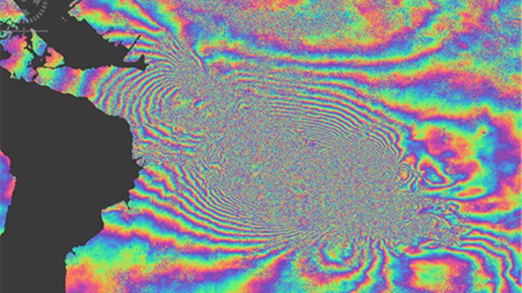 Deformation fringes related to the 2016 Kumamoto Earthquake show clearly after multi-looking and phase filtering were applied. Contains modified Copernicus Sentinel data 2016, processed by ESA.