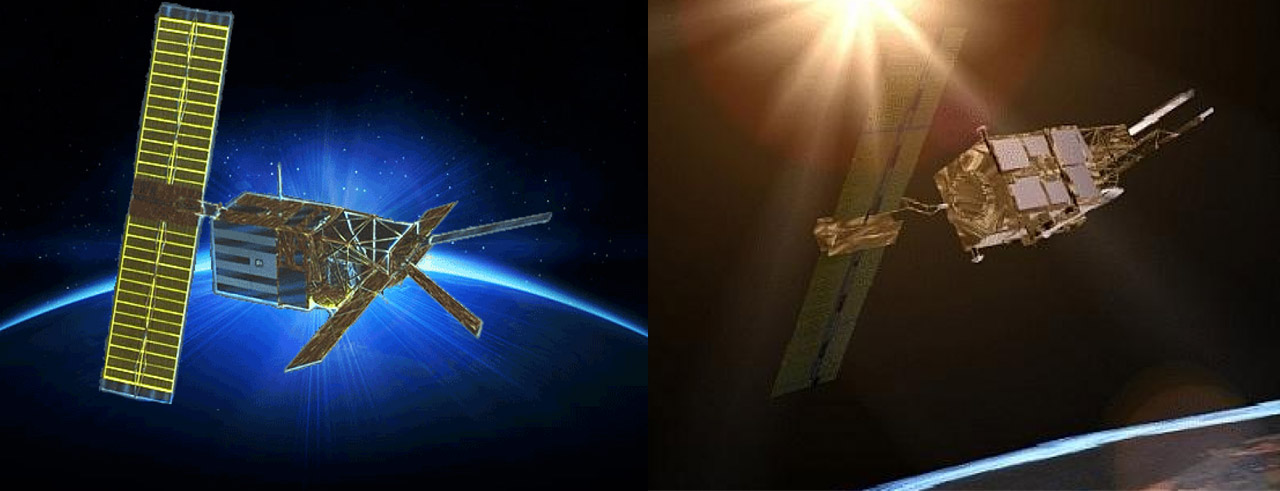 Artist renderings of ERS 1 and ERS 2 Satellites in space