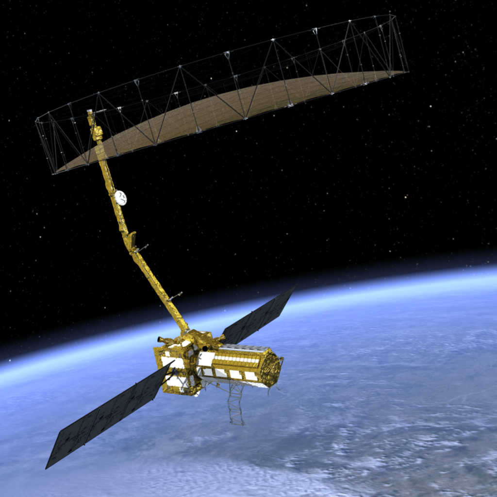 Artist rendering of the NISAR satellite in space