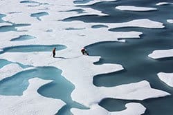 Melt ponds, Sea ice melt ponds accelerate melting. Credit: NASA 2011