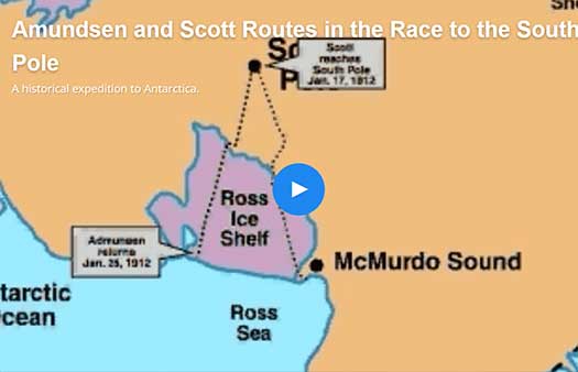 Amundsen and Scott Routes in the Race to the South Pole, A historical expedition to Antarctica.