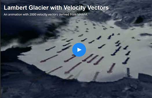 Lambert Glacier with Velocity Vectors An animation with 2000 velocity vectors derived from MAMM. 