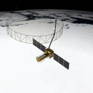 Artist rendering of NISAR Satellite over Antarctica